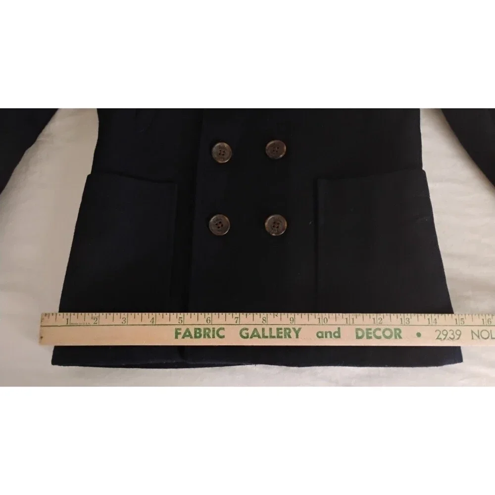 Mini Boden Boy's Navy Wool Pea Coat 7-8 Yr GC Plaid Flannel Lining Preppy Rare